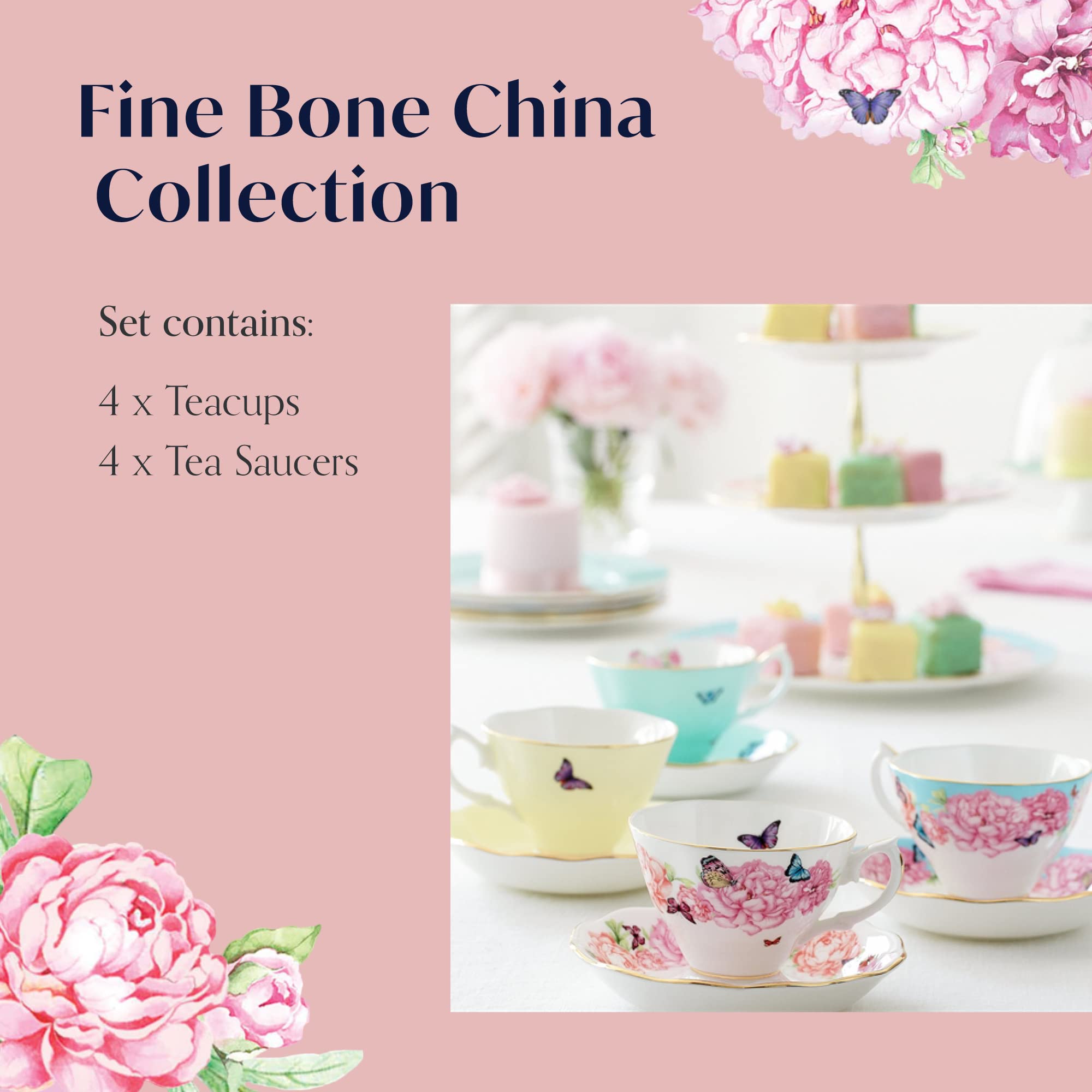 Miranda Kerr For Royal Albert Mixed Patterns Teacup & Saucer Set of 4, 6Fl oz - Image 3